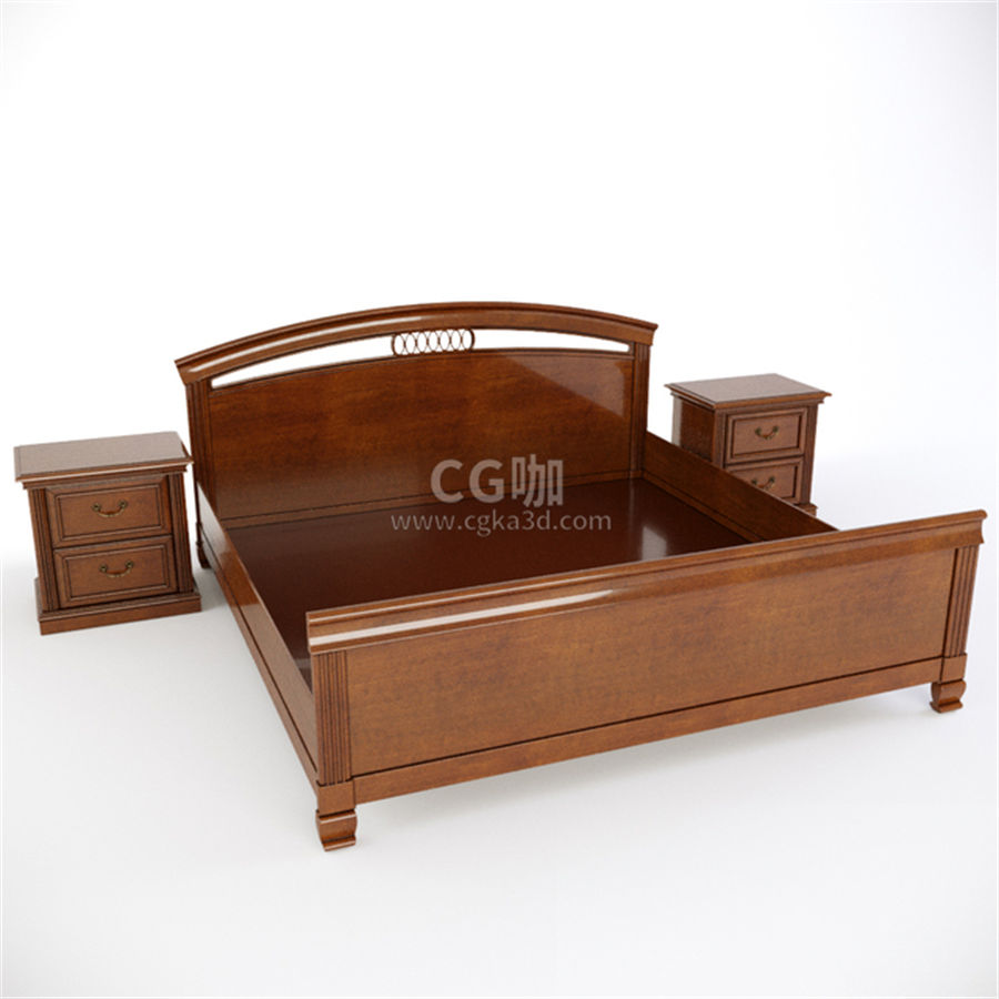 CG咖-实木床模型床头柜模型