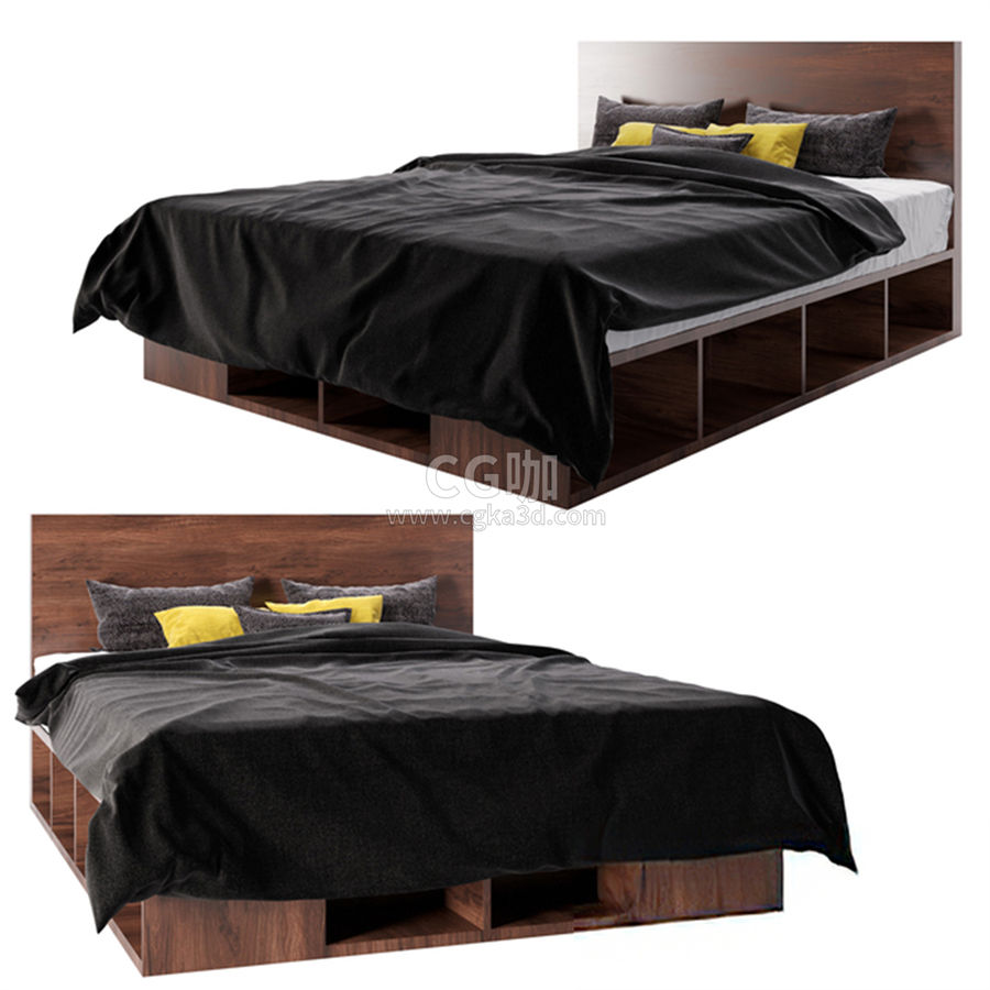 CG咖-实木床模型枕头模型床垫模型被子模型