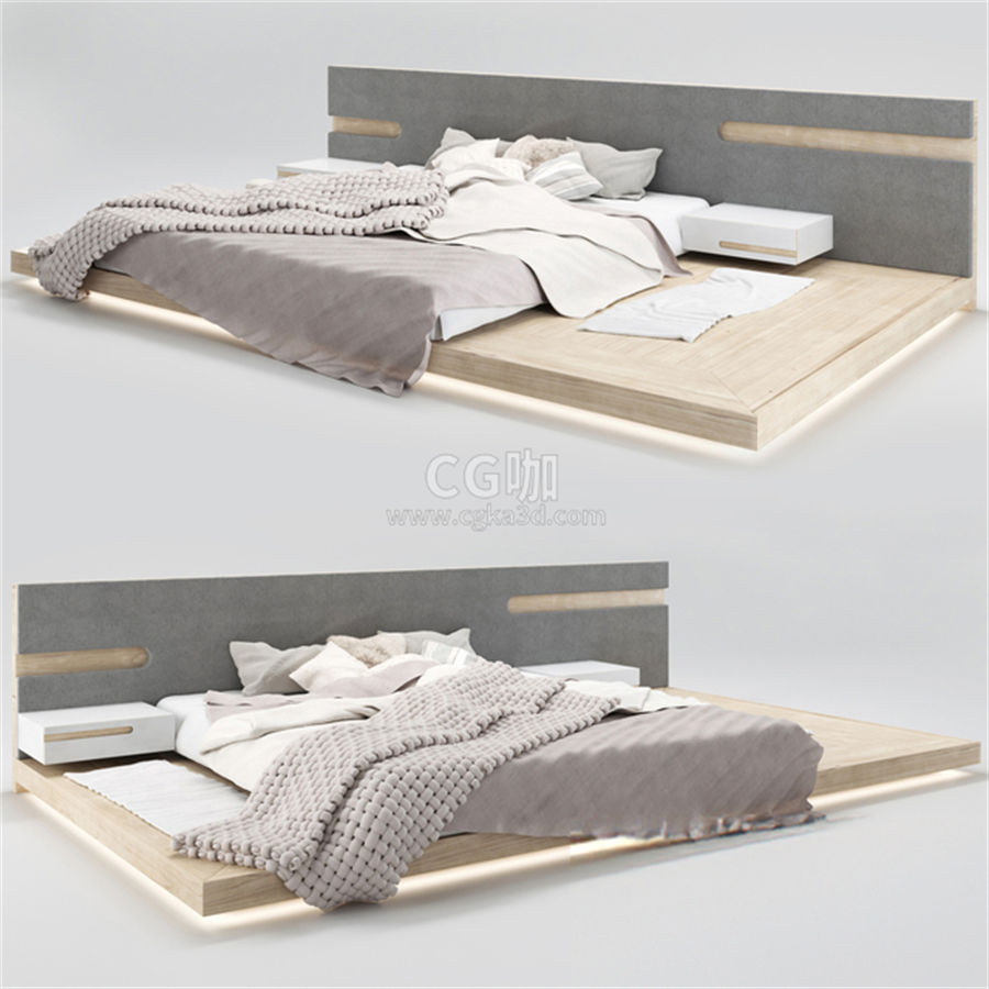 CG咖-床模型枕头模型毯子模型