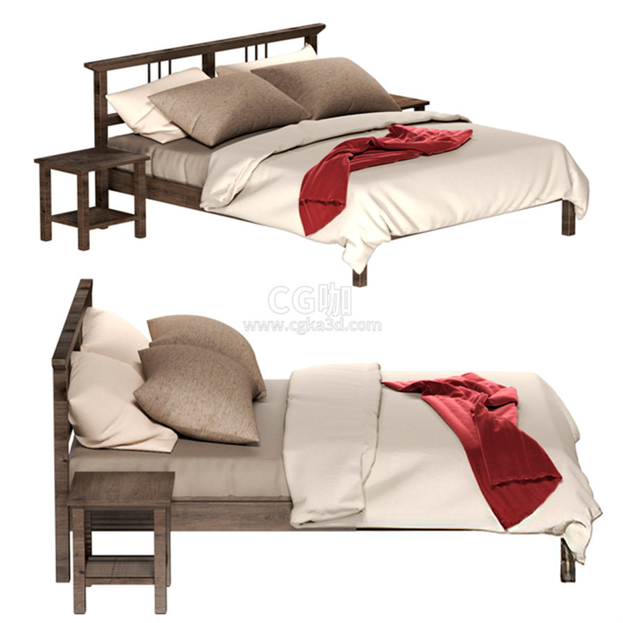 CG咖-床模型枕头模型床垫模型毯子模型