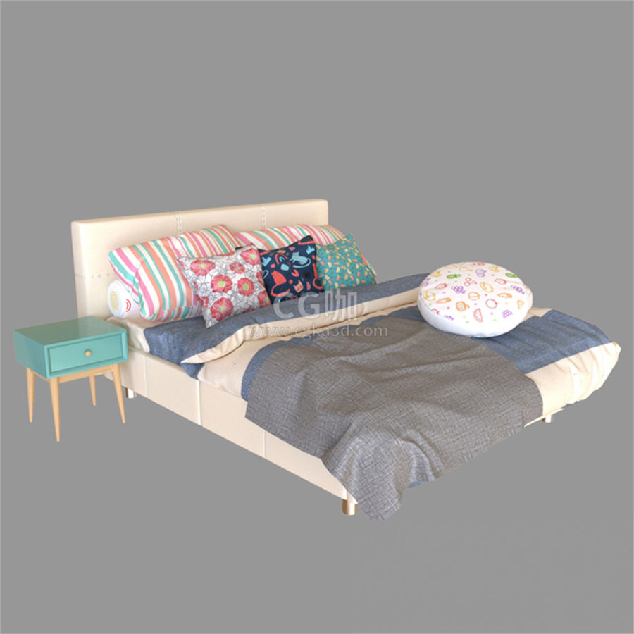 CG咖-床模型枕头模型毯子模型床头柜模型