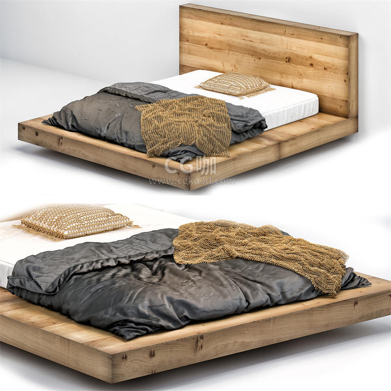CG咖-木床模型枕头模型毯子模型