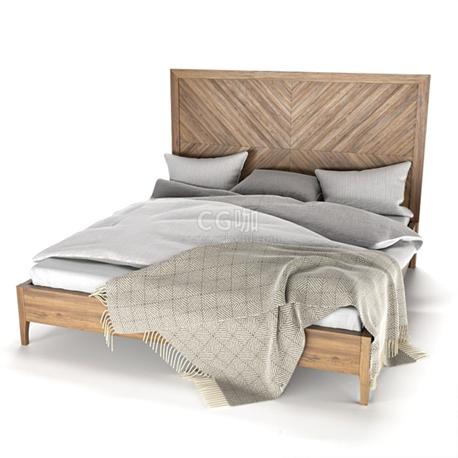 CG咖-木床模型枕头模型被套模型毯子模型