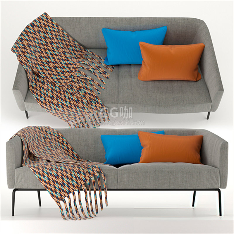 CG咖-沙发模型抱枕模型毯子模型
