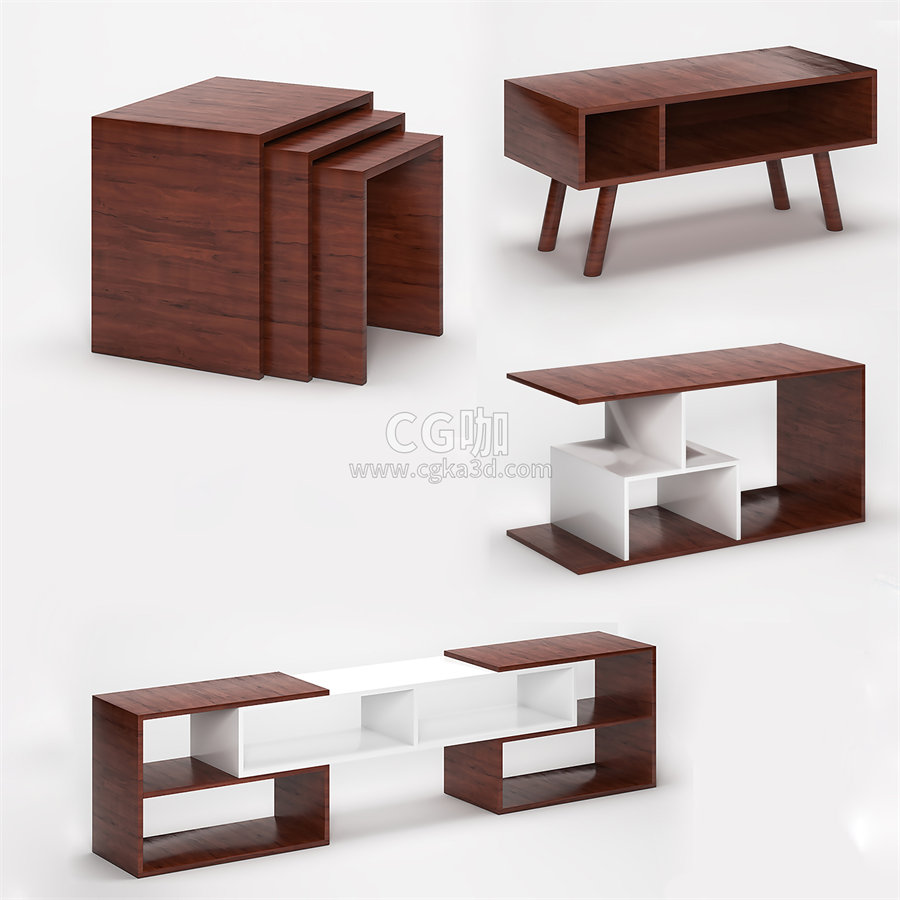 CG咖-成套桌柜模型餐柜模型边柜模型方桌模型