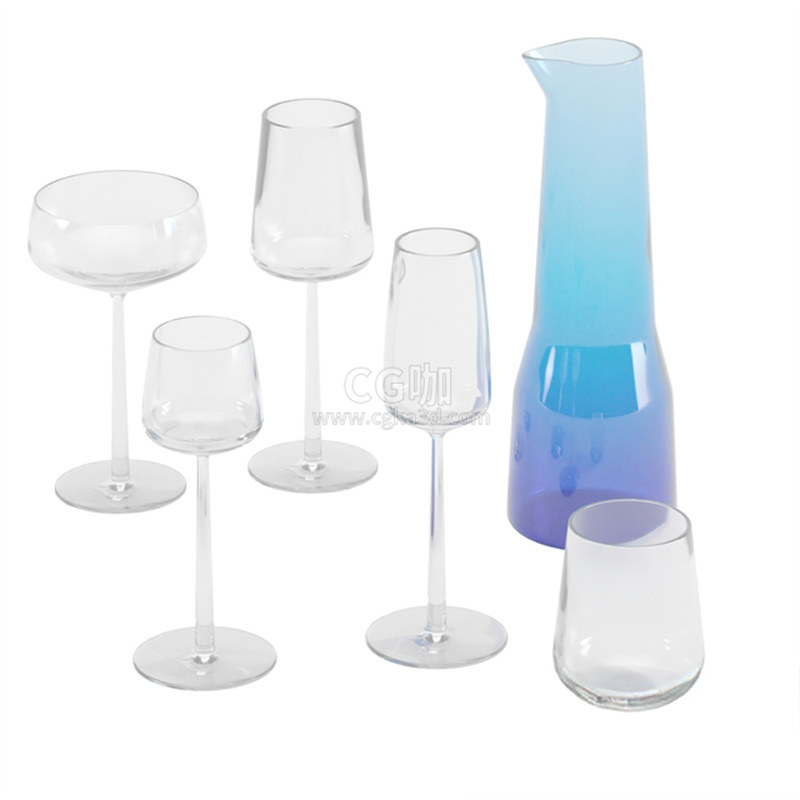CG咖-高脚杯模型红酒杯模型醒酒壶模型洋酒杯模型玻璃杯模型