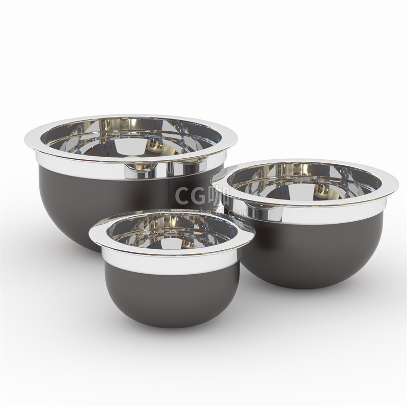 CG咖-不锈钢碗模型汤盆模型套装碗模型