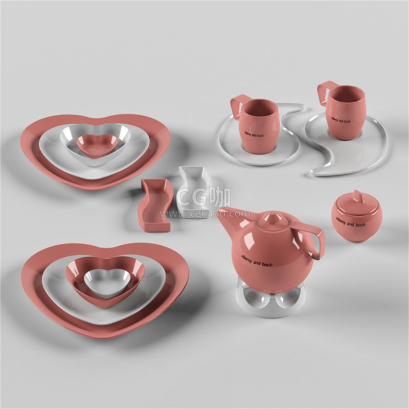 CG咖-杯子模型盘子模型茶壶模型餐具模型