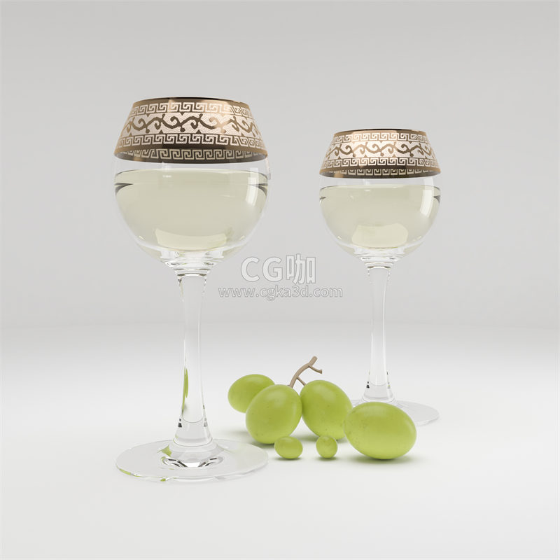 CG咖-白葡萄酒模型葡萄模型高脚杯模型红酒杯模型