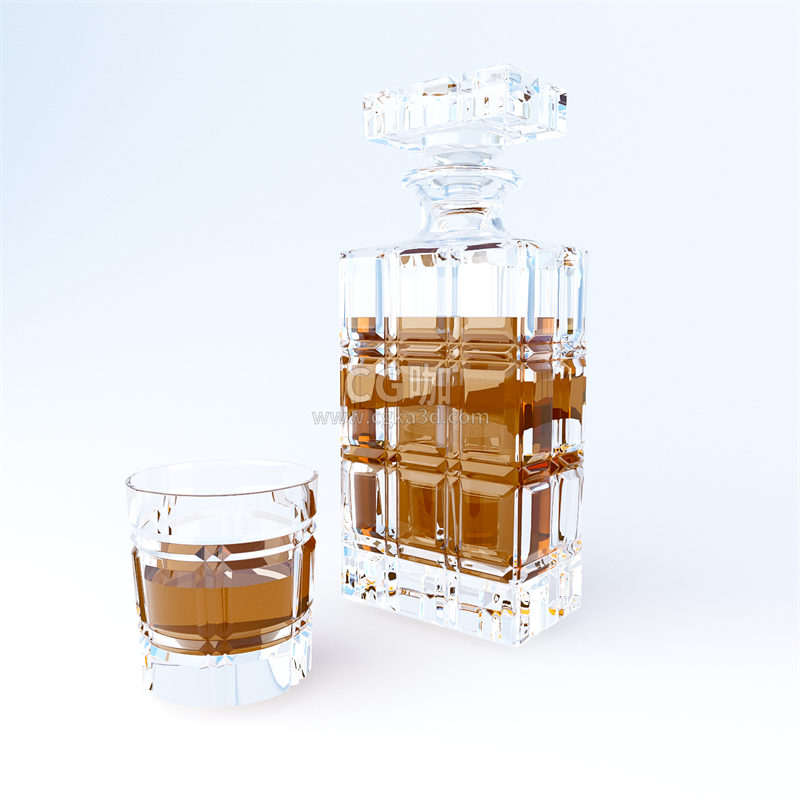 CG咖-玻璃醒酒瓶模型酒杯模型威士忌模型洋酒模型醒酒器模型
