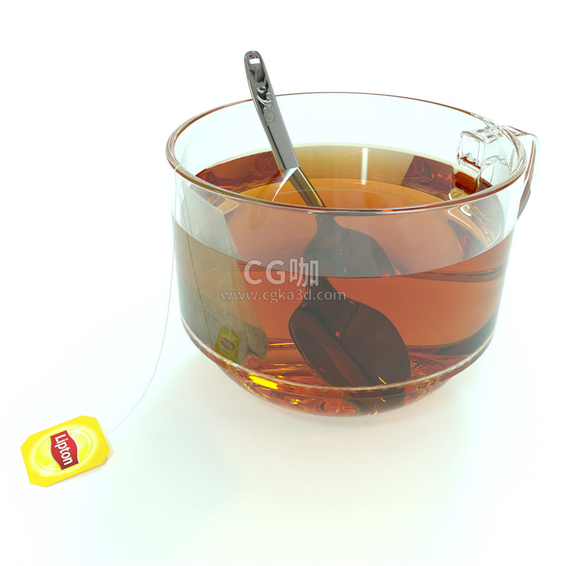 CG咖-立顿红茶模型玻璃杯模型勺子模型茶水模型
