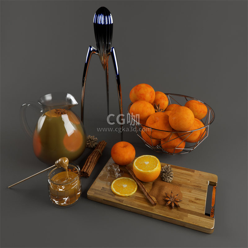 CG咖-橙子模型榨汁机模型蜜糖模型桂皮模型八角模型