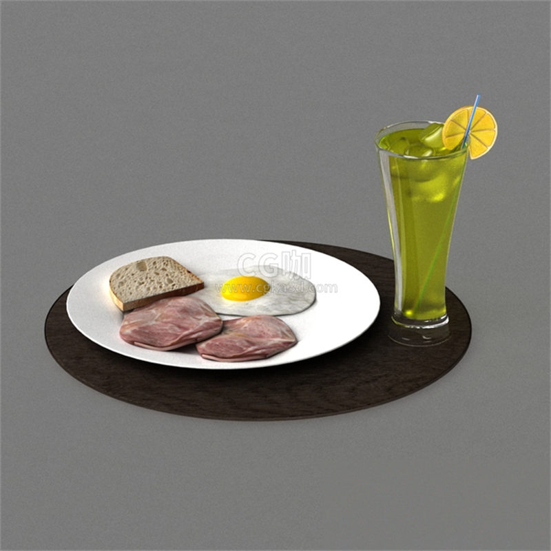 CG咖-煎鸡蛋模型面包片模型饮料模型盘子模型果汁模型