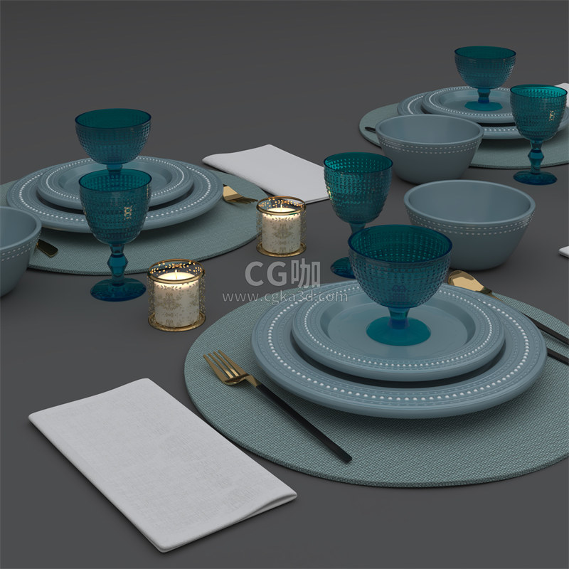 CG咖-勺子模型刀沙拉叉模型杯子模型碗模型盘子模型蜡烛模型