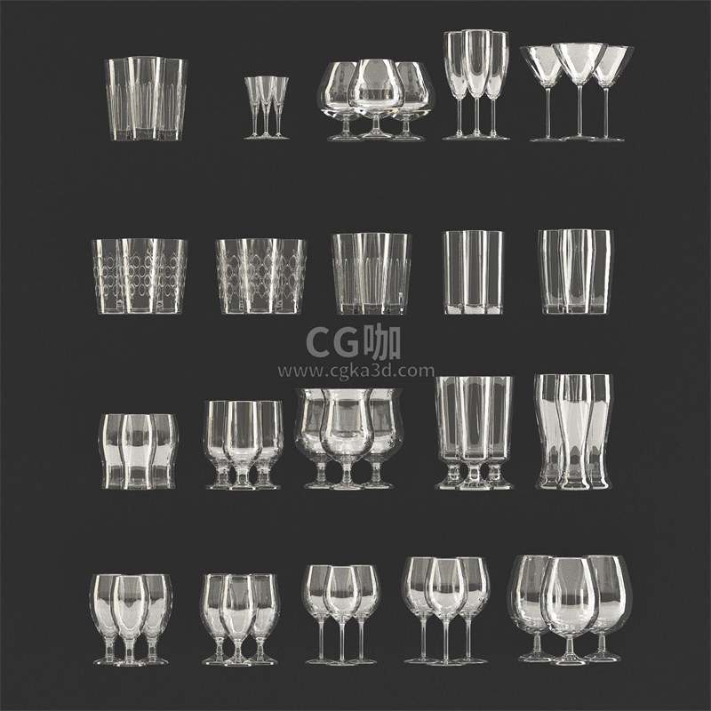 CG咖-红酒杯模型高脚杯模型水杯模型饮料杯模型玻璃杯模型