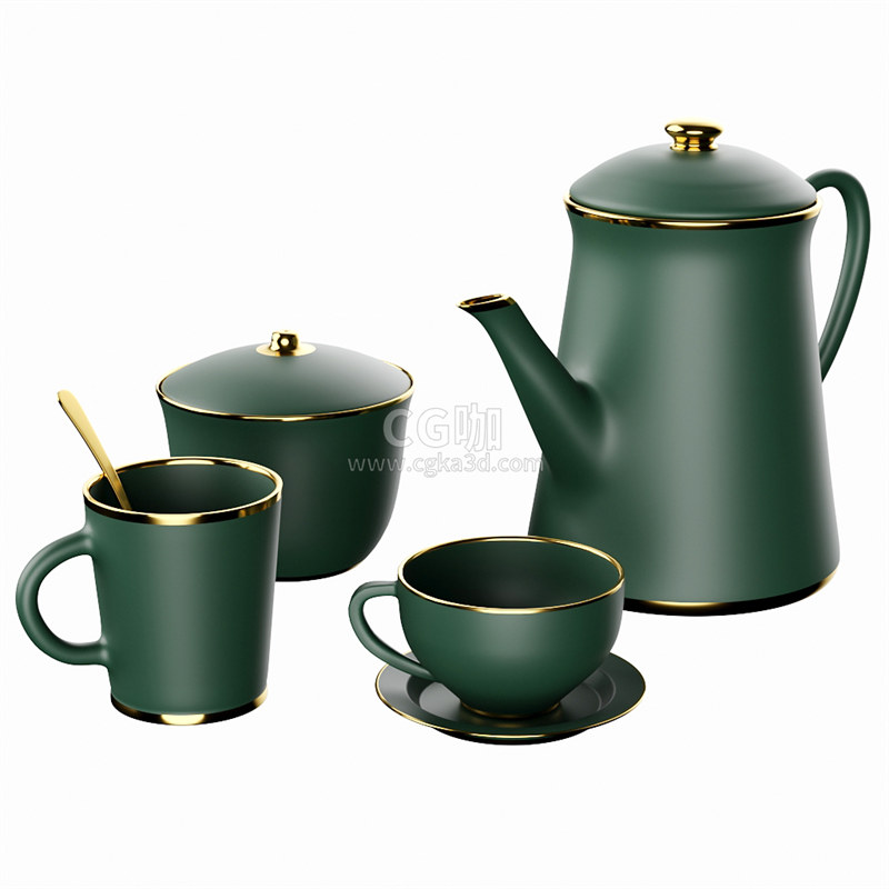 CG咖-咖啡杯模型茶壶模型茶杯模型茶叶罐模型茶托盘模型