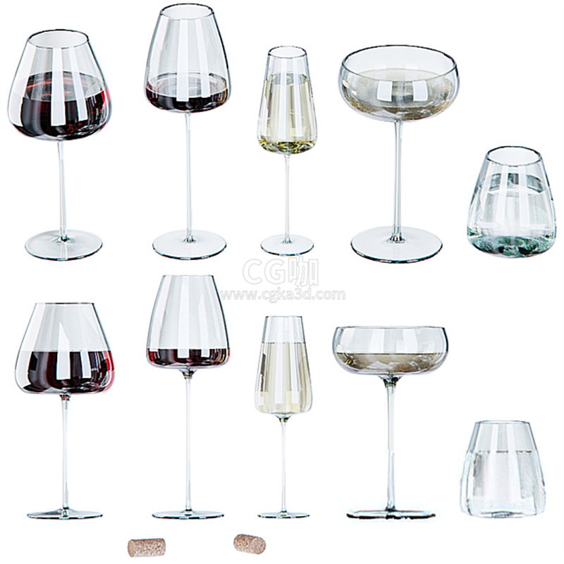 CG咖-玻璃别模型红酒杯模型高脚杯模型洋酒杯模型香槟杯模型水杯模型