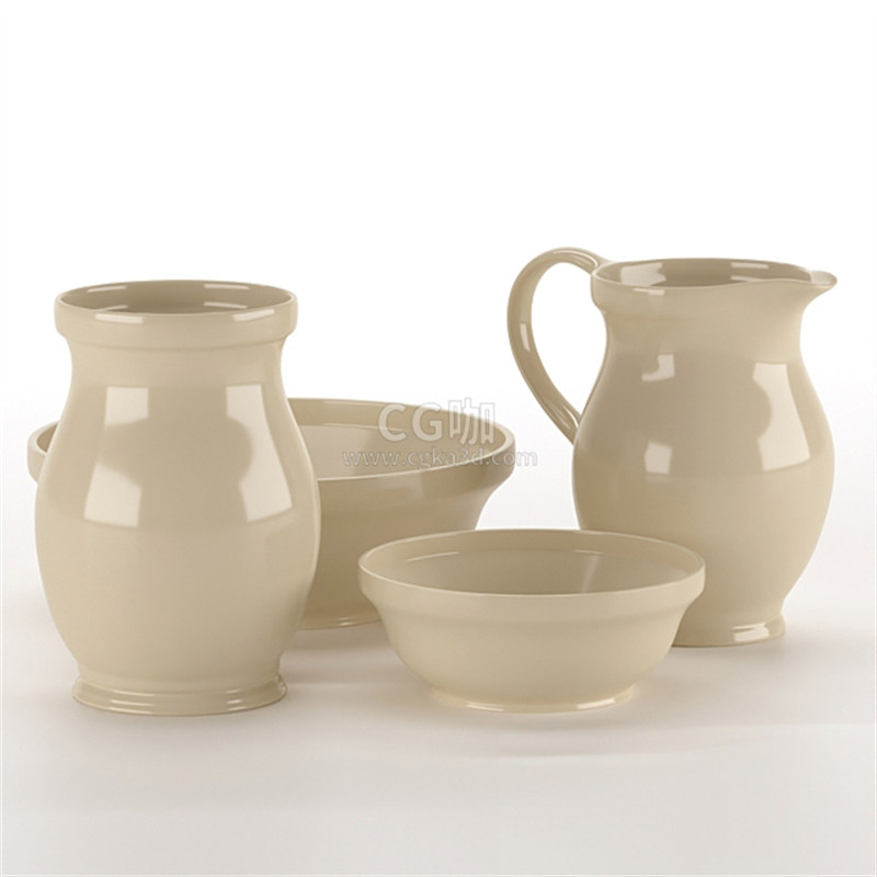 CG咖-汤盆模型碗模型陶瓷餐具模型茶壶模型
