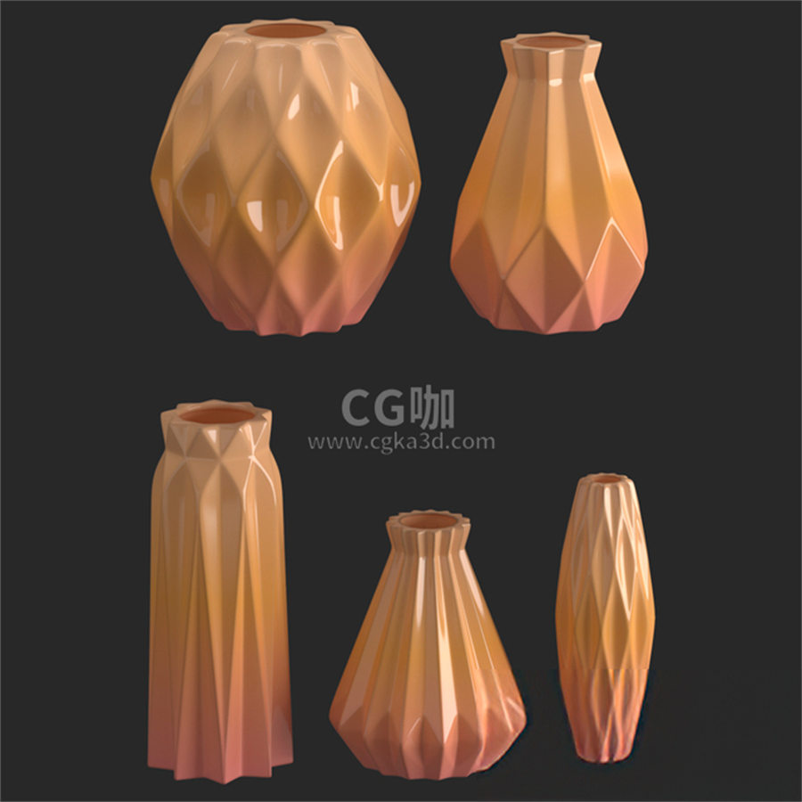 CG咖-几何花瓶模型装饰花器模型花瓶摆件模型陶瓷花瓶模型
