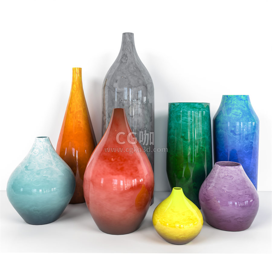CG咖-装饰花瓶模型高脚花瓶模型瓷花瓶模型釉花瓶模型彩色花瓶模型