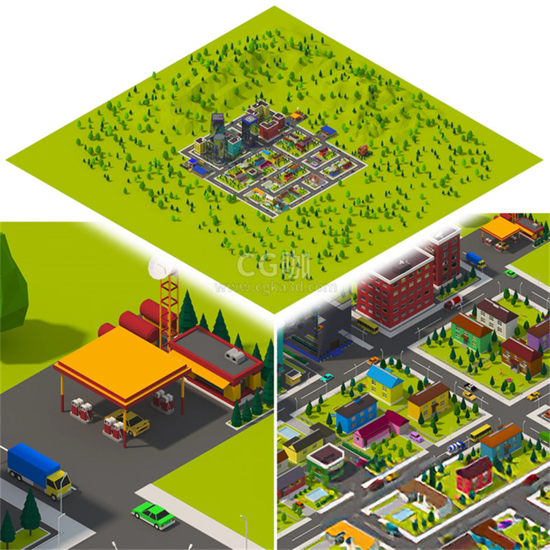 CG咖-玩具城模型卡通城市模型卡通建筑场景模型