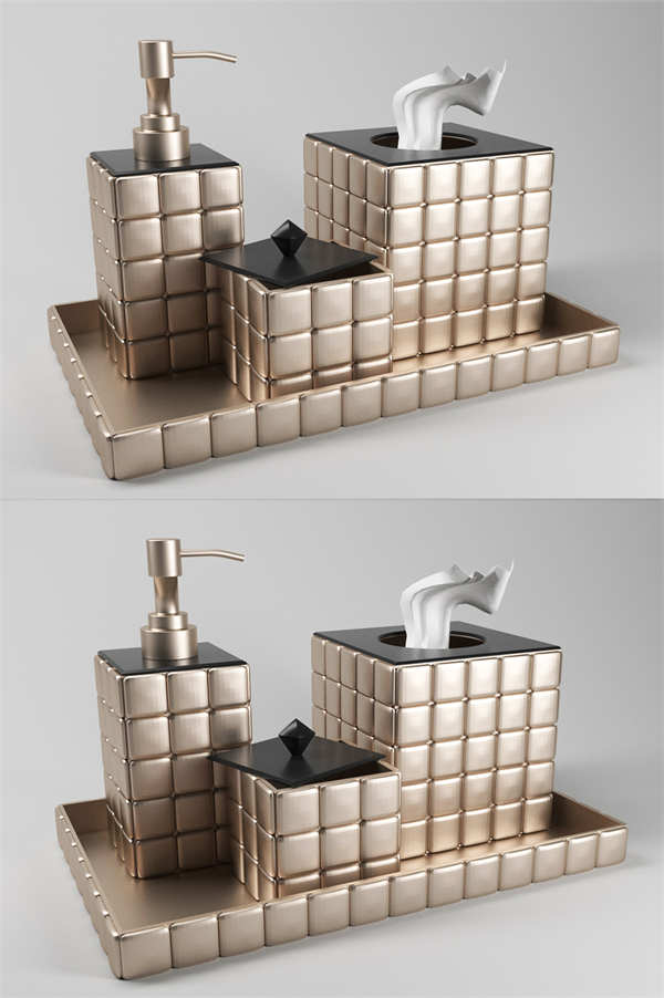 CG咖-浴室用品套装模型纸巾盒模型洗手液瓶模型
