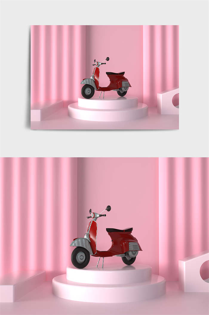 CG咖-电动车模型女士摩托车模型小毛驴电瓶车模型电动车产品场景模型