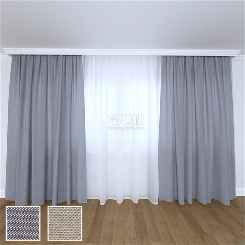 CG咖-落地式窗帘模型落地式遮光帘模型