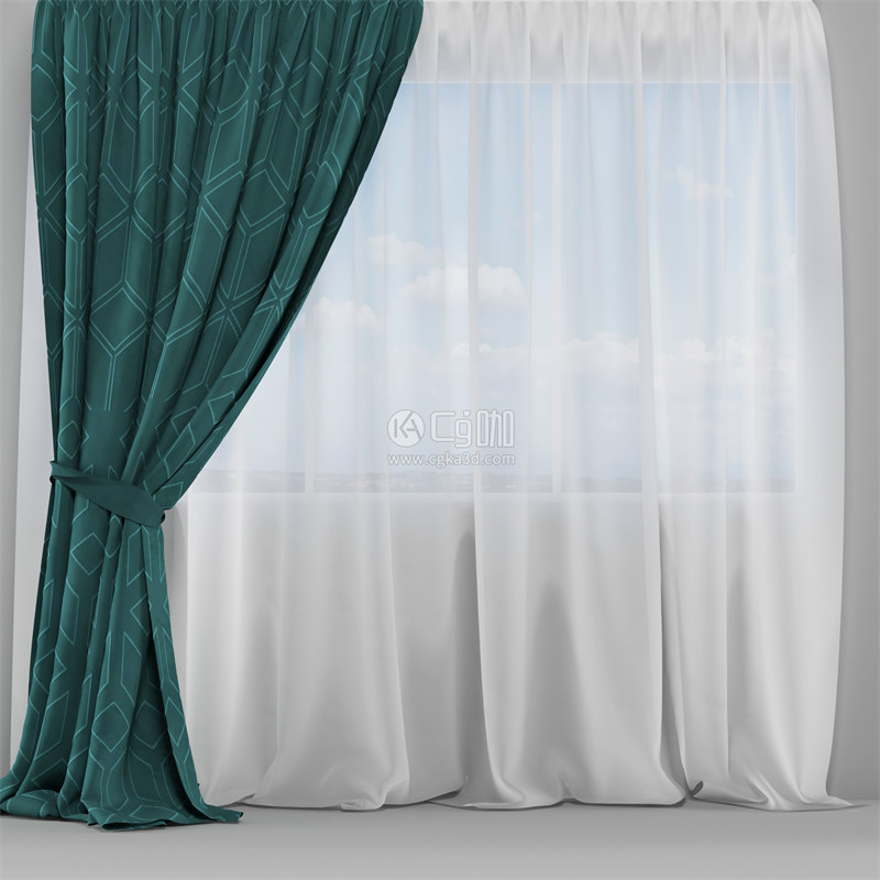 CG咖-落地式窗帘模型落地式遮光帘模型