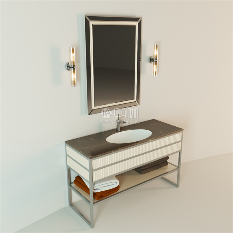 CG咖-浴室柜模型洗手台模型洗脸台模型洗漱台模型镜子模型