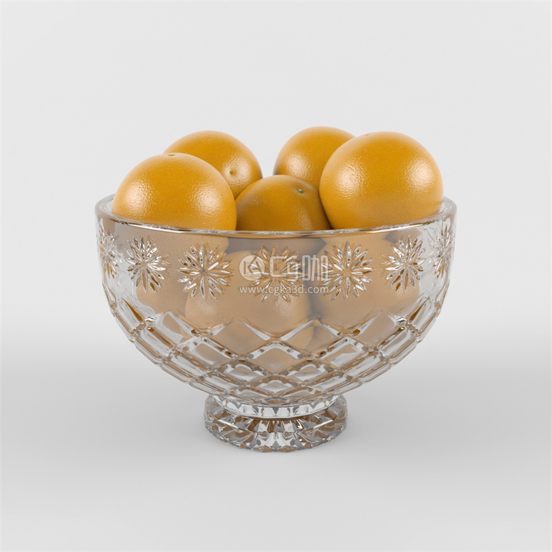 CG咖-橙子模型水果模型水晶碗模型玻璃碗模型
