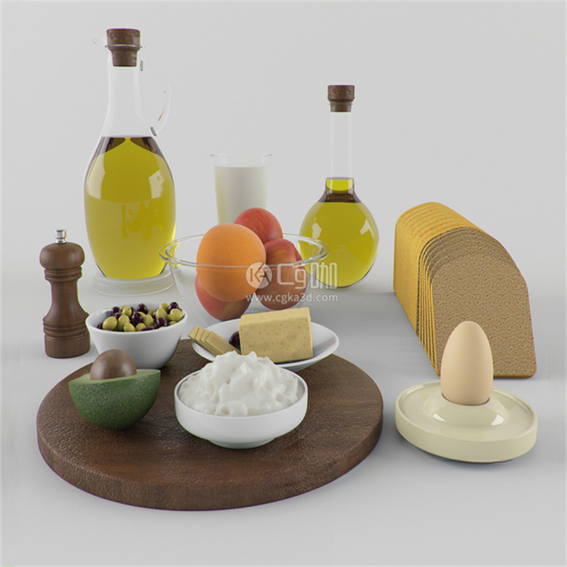 CG咖-吐司模型奶酪模型酸奶模型牛油果模型玻璃壶模型苹果模型