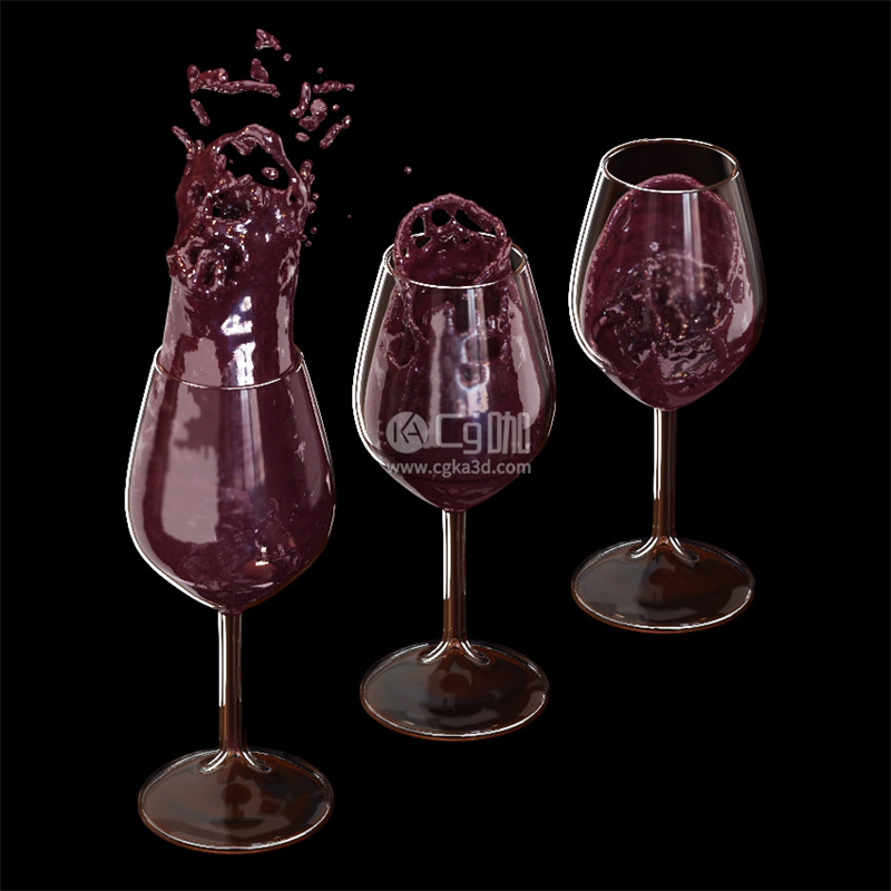 CG咖-高脚杯模型晃动的红酒模型红酒杯模型