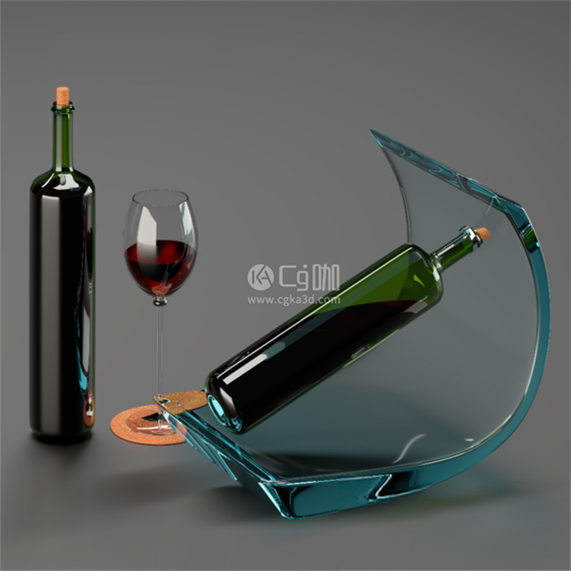 CG咖-红酒瓶模型红酒架模型高脚杯模型红酒杯模型红酒模型