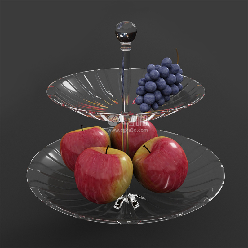 CG咖-水晶果盘模型苹果模型葡萄模型水果模型