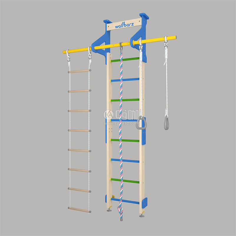 CG咖-儿童攀爬绳梯模型儿童健身玩具娱乐设备模型木质爬梯模型儿童吊环模型