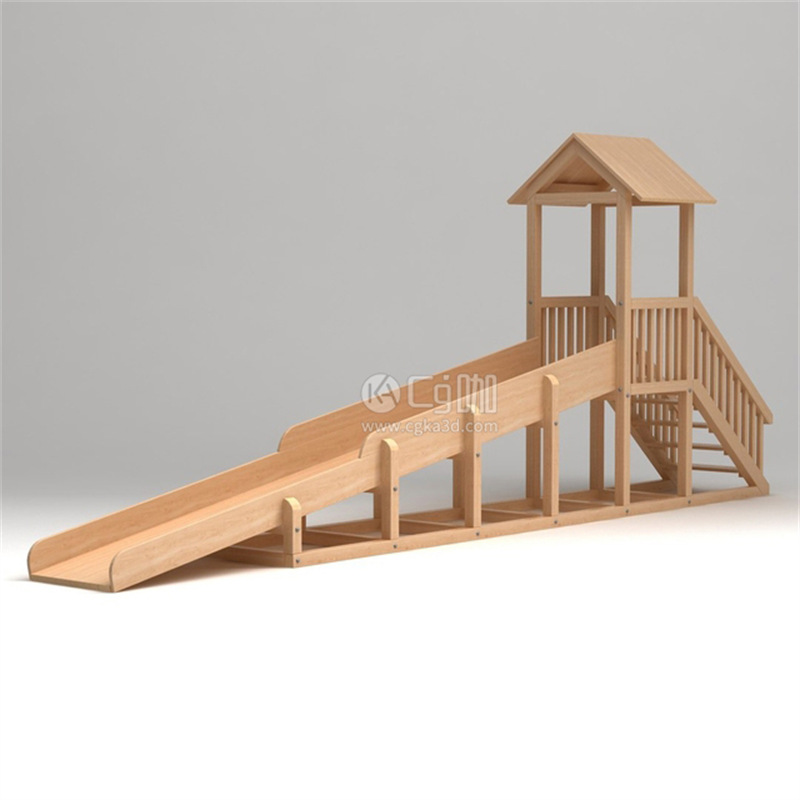 CG咖-儿童游乐设备模型木质滑梯模型