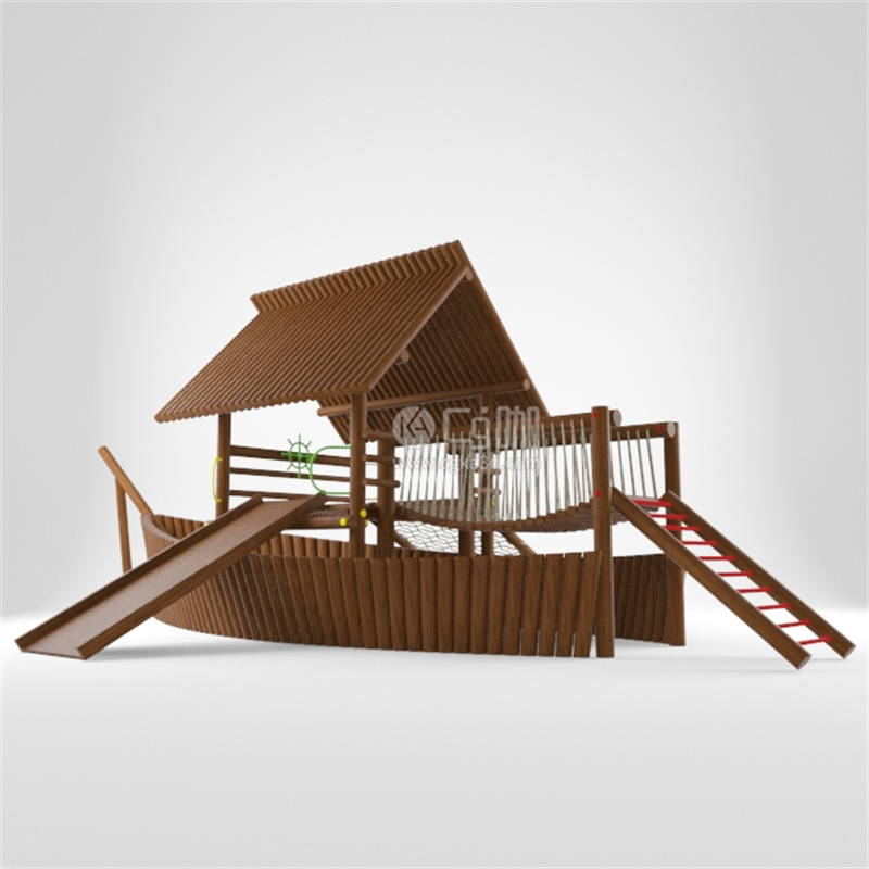 CG咖-儿童游乐场设备模型木滑梯模型木屋游戏设备模型