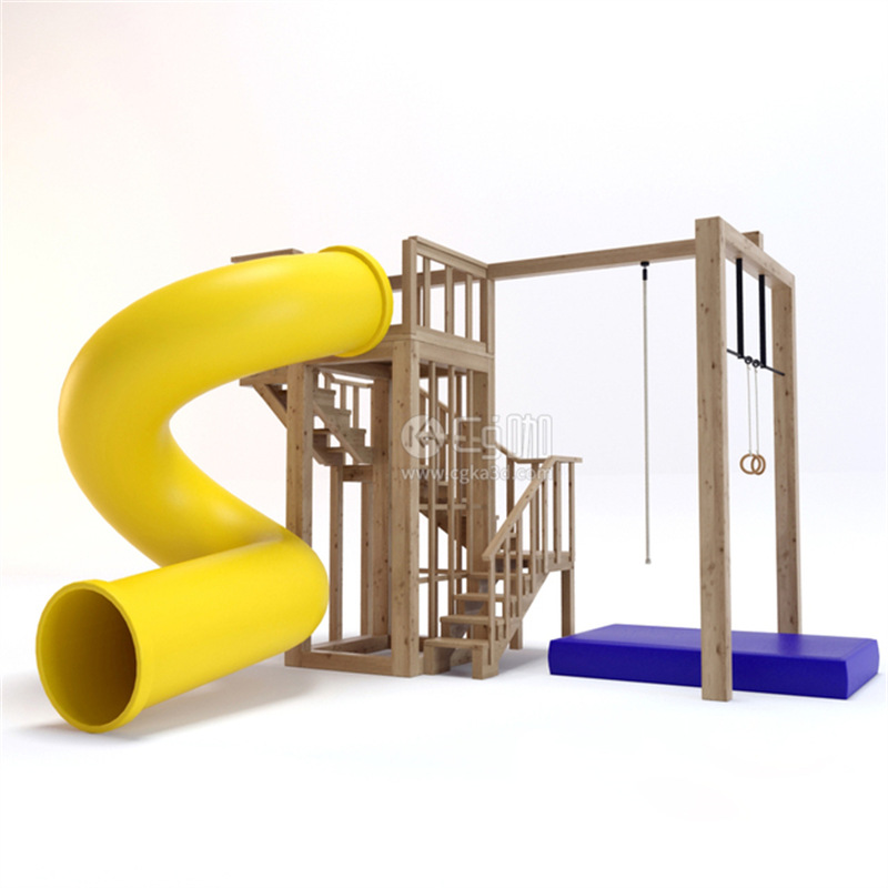 CG咖-儿童游乐场设备模型儿童滑梯模型儿童吊环模型