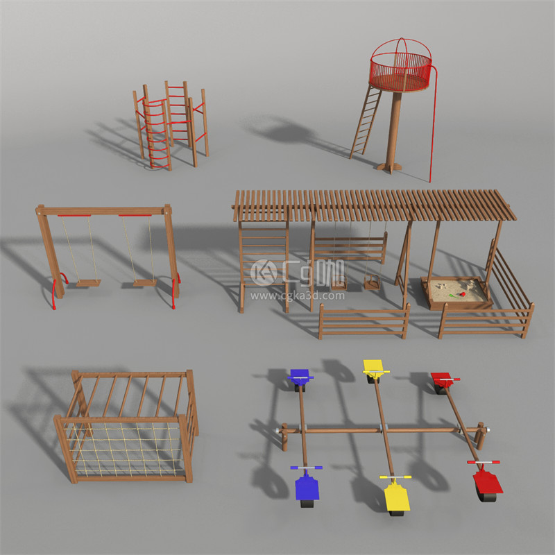 CG咖-儿童游乐场设备模型儿童跷跷板模型秋千模型沙盘模型