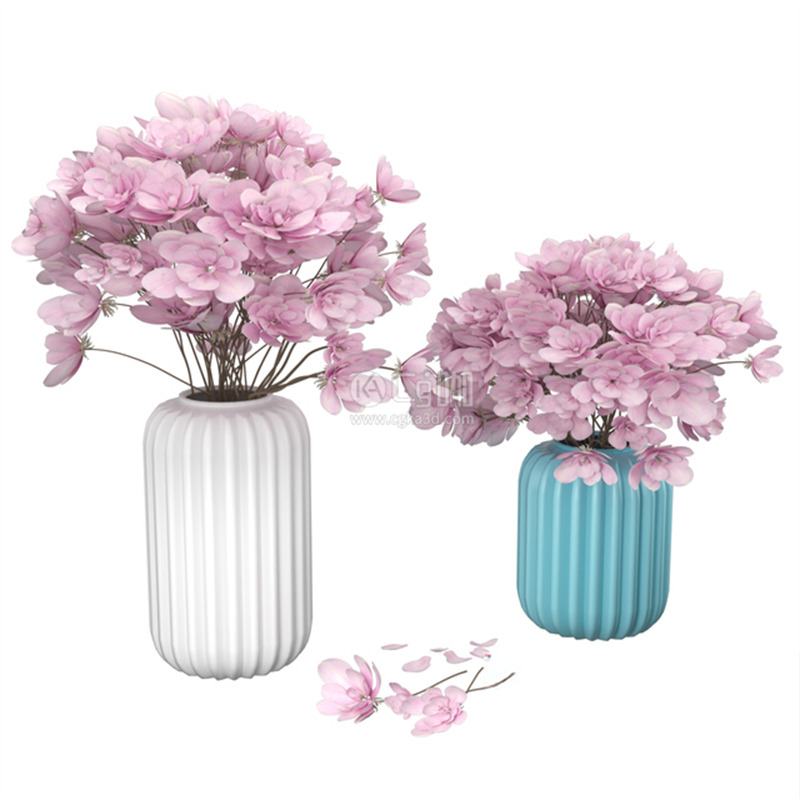 CG咖-粉色花模型花卉模型鲜花模型花瓶模型