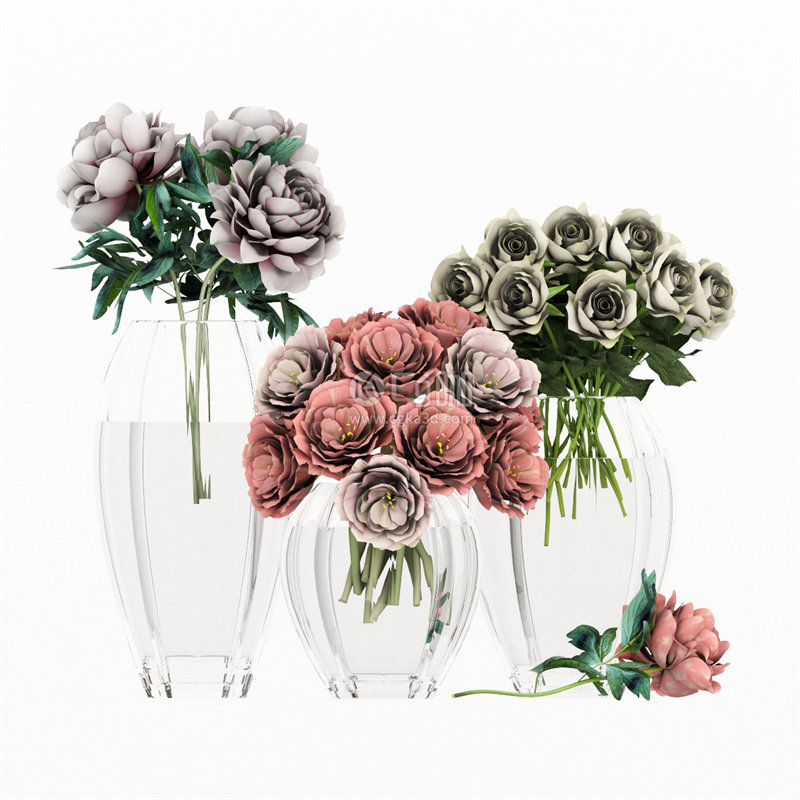 CG咖-玫瑰花模型花卉模型鲜花模型花瓶模型
