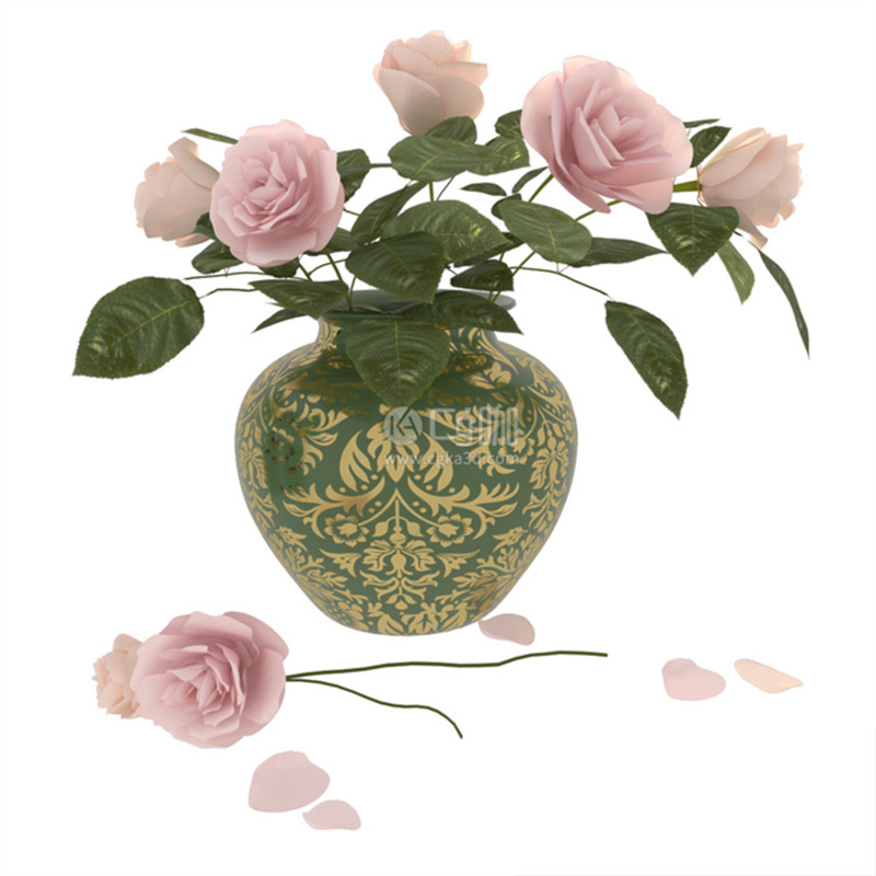 CG咖-粉玫瑰模型鲜花模型花卉模型花瓶模型玫瑰花模型