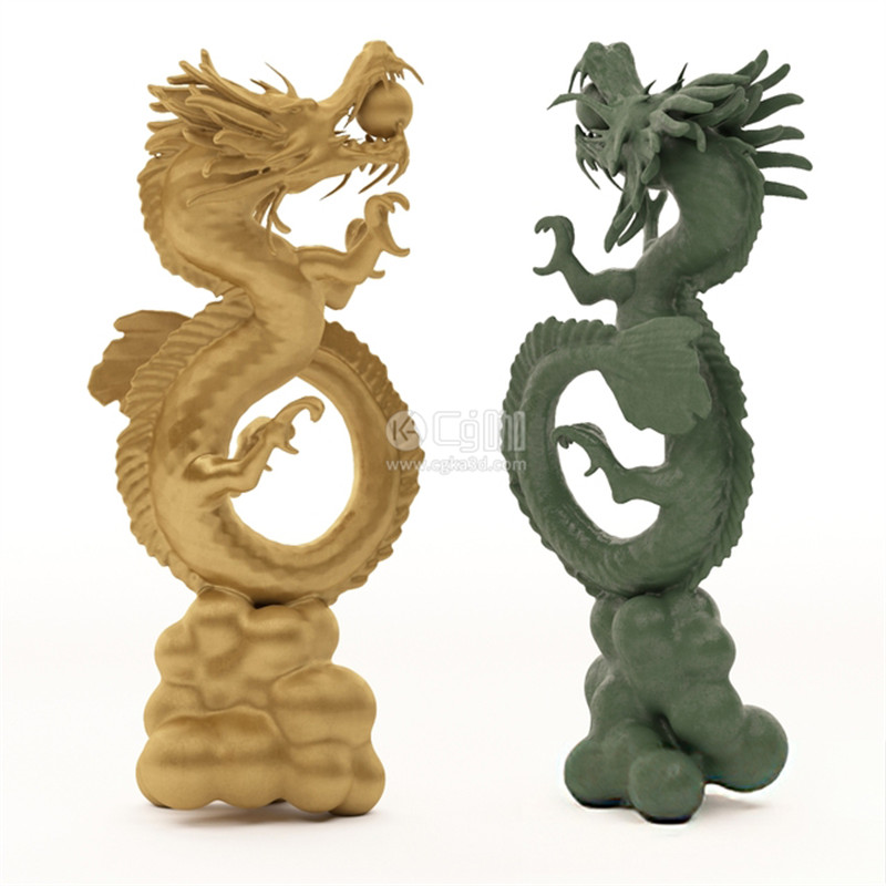 CG咖-龙雕塑模型二龙戏珠雕塑模型龙摆件雕塑模型龙雕像模型
