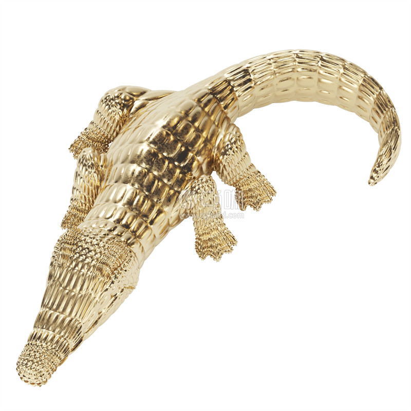 CG咖-鳄鱼雕塑模型金鳄鱼摆件装饰模型鳄鱼雕像模型