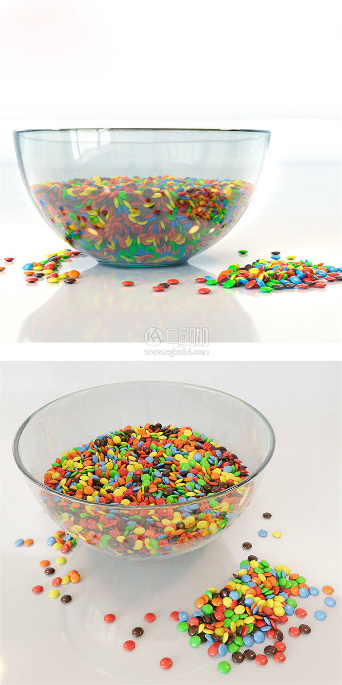 CG咖-糖果模型彩虹糖模型玻璃碗模型