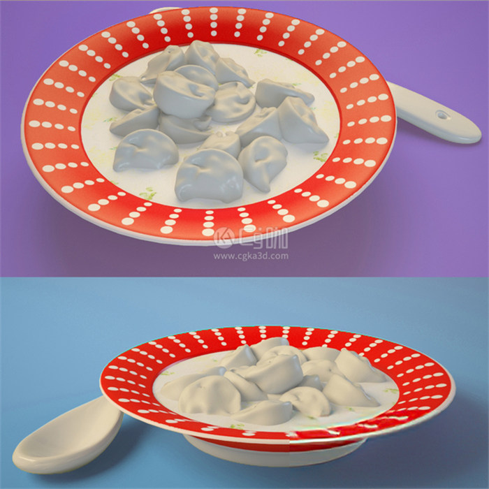 CG咖-奶油饺子模型盘子模型