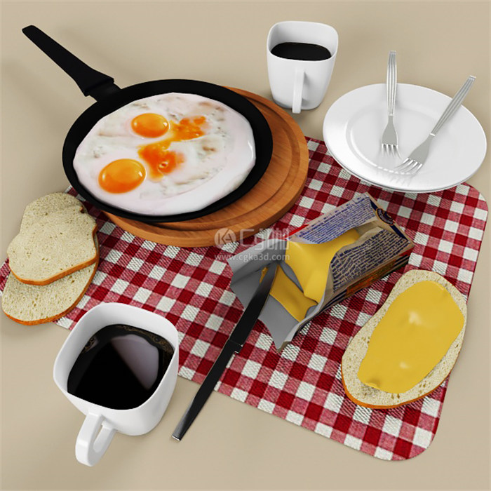 CG咖-煎鸡蛋模型芝士模型面包片模型咖啡模型