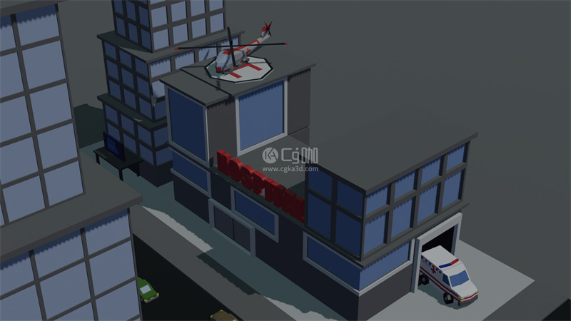 Blender工程-卡通飞机模型卡通房屋模型卡通城镇模型卡通救护车模型