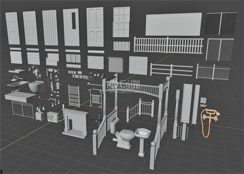 Blender工程-马桶模型室内门模型护栏模型卫浴模型窗帘模型家具模型